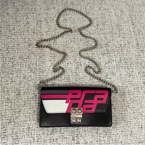 Prada Black and Pink Racing Stud lock wallet on chain